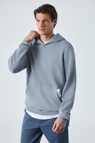 Grimelange SUSTAINY Erkek Oversize Kapüşonlu Uzun Kollu Gri Sweatshirt