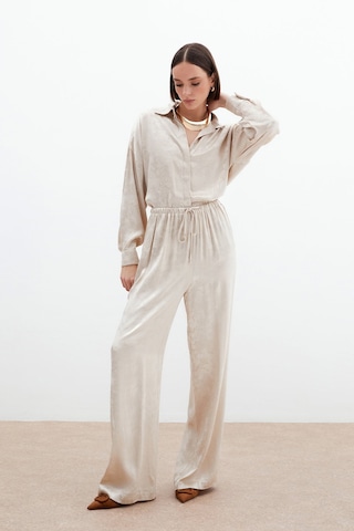 Sateen Jakarlı Saten Pantolon - Bej-136047 Bej