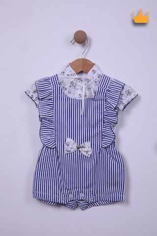 Babyhola Kız Bebek Bayramlık Takım Marin Desen Salopet Bluz 12931 Göründüğü Gibi