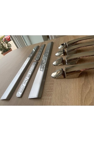 Egea Cross Uyumlu Krom Kapı Kolu Ve Kapı Eşiği Seti Paslanmaz Çel