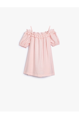 Koton Elbisesi Düşük Omuz Askılı Kısa Kollu Çiçek Aplikeli Pembe 4smg80091aw Pembe