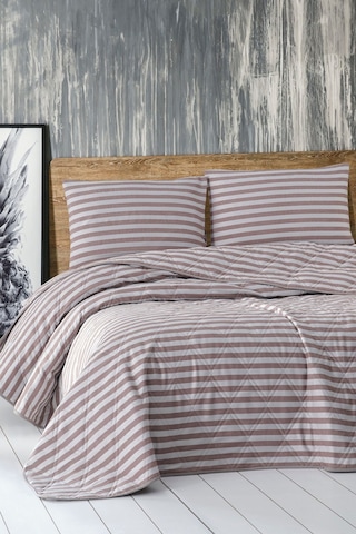 Enlora Home Water Yollu Saten Çok Amaçlı Örtü Çift Kişilik Kahve Kahverengi