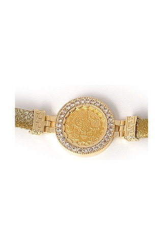 Kauçuklu Gold Simli Tuğralı Bileklik Sarı Altın