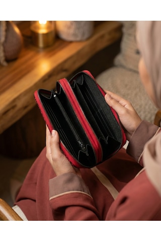 Zaytoon Filistin Geleneksel Kırmızı Nakışlı Çift Fermuarlı Kadın Büyük Cüzdeni 20 X 10 Cm A100026 Kirmizi