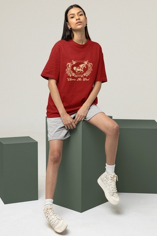 Noıssey Chase The Wind- Oversize Baskılı Pamuklu Bisiklet Yaka Kısa Kollu T-shirt Kırmızı