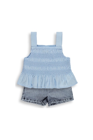 Civil Baby Denim Şortlu Askılı 6-18 Ay Takım - Mavi Koyu Mavi