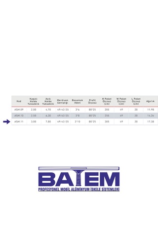 3 Parçalı Alüminyum Sürgülü Merdiven 3x10 Basamaklı Asm.11 300 Cm'ye Kadar