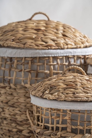 Soléa Hasır 3 Lü Kapaklı Sepet Seti Krem