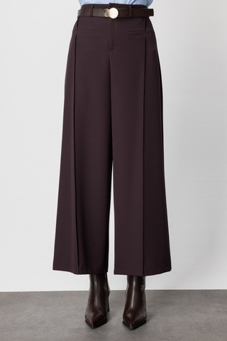 On Kadın Beli Kemerli Bol Paça Pantolon 64133 Kahverengi Kahverengi