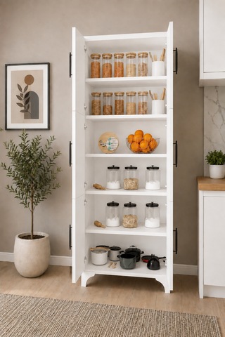 Renazzo %100 Mdf 6 Kapaklı Çok Amaçlı Kiler, Banyo, Ayakkabılık, Beyaz