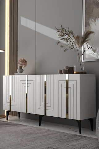 180dhdk14ba Artemis Pleksi Ve Lazer Çizgi Desen Konsol Beyaz-altın