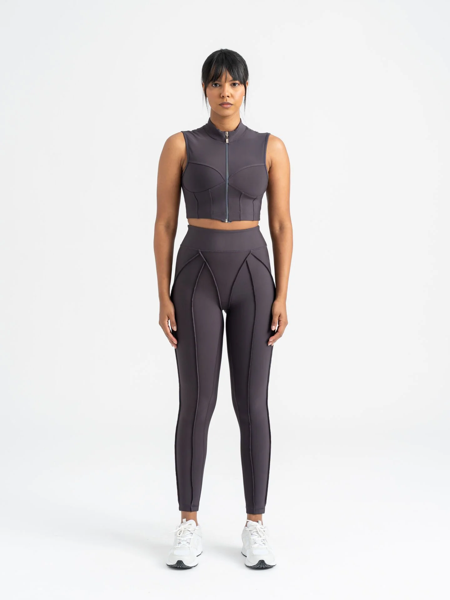 Dikişle Modellenmiş Spor Tayt Füme