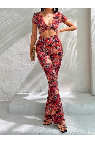 Modaserdem Kadın Kısa Kollu Desenli Takım Desenli