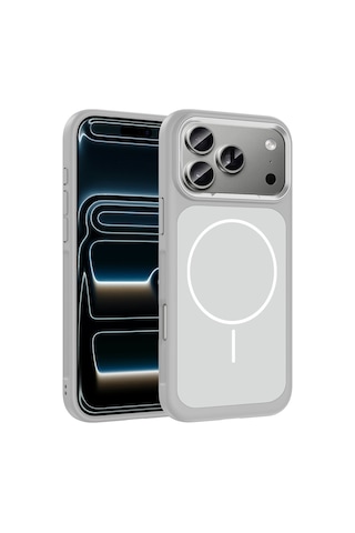 Apple Uyumlu iPhone 17 Pro Kılıf M-safe Şarj Özellikli Metal Kamera Çerçeveli Zore Sanremo Silikon Kapak Beyaz