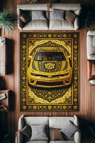 Camaro Araba Desenli Halı Dijital Baskı Yıkanabilir Kaymaz Taban Leke Tutmaz