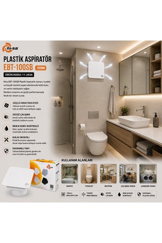 Ni-sa Ebt-100sb Plastik Banyo Aspiratörü 100 Mm 12w - Beyaz