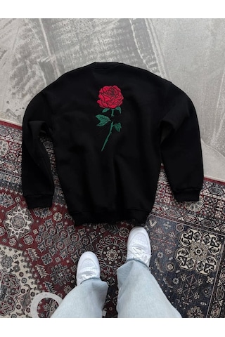 Etiler Collection Oversize Üç İplik Bisiklet Yaka Baskılı Sweatshirt - Siyah