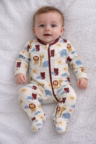 Baby Desenli Fermuarlı Tulum Krem Baby Desenli Fermuarlı Tulum Krem