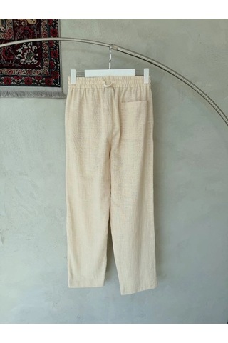 Defymoda Erkek İthal Yıkamalı Keten Pantolon Bej