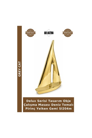 Delux Serisi Tasarım Obje Çalışma Masası Deniz Temalı Pirinç Yelken Gemi Sl204m