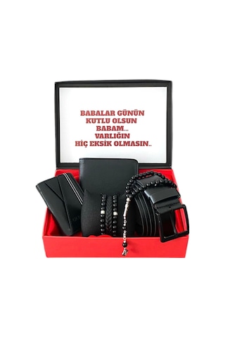 Carlino Erkek Siyah Deri Cüzdan Kemer Kartlık Tesbih Ve 3 Adet Bileklik Siyah