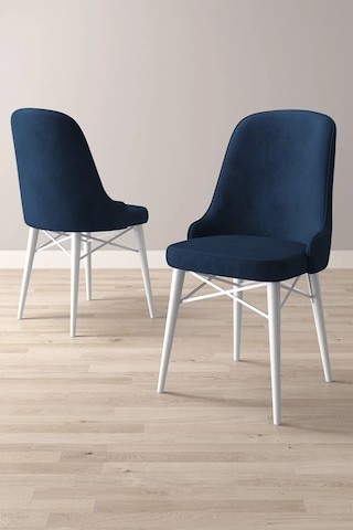 Familieconcept Almira Serisi, Beyaz 80x132 Açılabilir Mdf Mutfak Masası Takımı 4 Adet Sandalye Lacivert