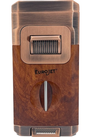 Eurojet Çift Torch Jet Alev Masa Tipi Puro Makaslı Puro Çakmağı - Kahverengi