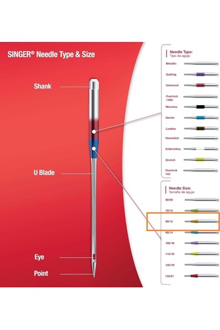 Sınger 5'li Paket Streç 2045 Dikiş Makinesi İğneleri, Boyut 80/12