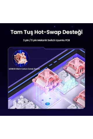 Leobog Amg65 Mekanik Gaming Oyuncu Klavyesi Led Matrix Ekranlı Silent Cotton Candy Switch Rgb Hot Swap Pembe