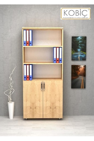 Kobiç Ofis Dosya Dolabı Kilitli Yarım Kapak Suntalam Dolap 80x35x185 Cm Meşe Meşe