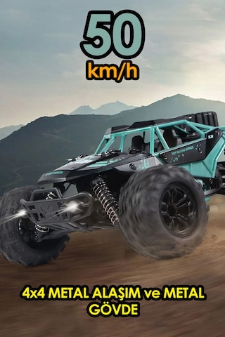 2.4ghz Metal Gövde Led Farlı 4x4 4wd 50km Hız Yapan Uzaktan Kumandalı Rc Araba