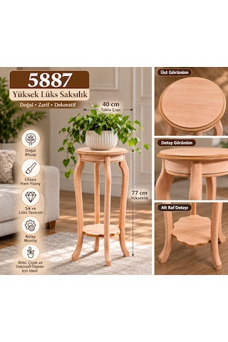Mmb-trade 5887 Yüksek Lüks Saksılık 77 Cm Cilasız Ham Ahşap Dekoratif Çiçeklik Standı, Boyanabilir Yuvarlak Saksı Sehpası 40x40x77 Cm Mmbz