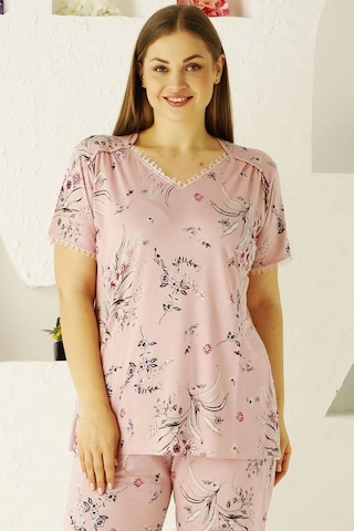 Alimer Kadın Pembe Büyük Beden Bermuda Pijama Takm Edy2704b-p Pembe
