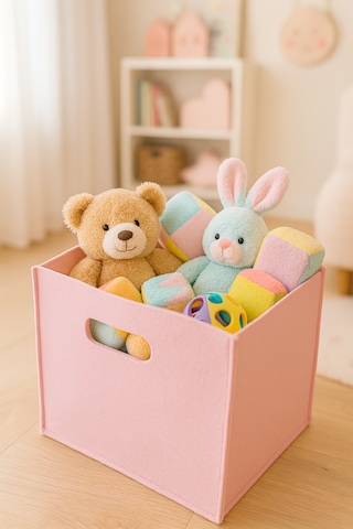 Çok Amaçlı Kullanım %100 Keçe Organizer Sepet Çocuk Odası Dolap Içi Organizer Pembe