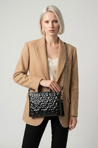Gl-003 Yıldız Dikişli Kadın El Çantası Clutch Çanta Omuz Çantası Çapraz Çanta Pörtföy Çanta Rugan Siyah