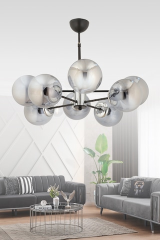 Madrid 8'li Füme Glob Camlı Modern Sarkıt Avize Oturma Odası Salon Antre Siyah Siyah Madrid 8'li Füme Glob Camlı Modern Sarkıt Avize Oturma Odası Salon Antre Siyah Siyah