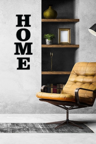 Home Yazısı Dekoratif Ahşap Duvar Dekoru - Ev Süsü - Duvar Dekorasyon Siyah
