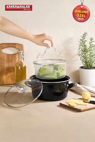 Kahramanlar Cips Chef 22 Cm Emaye Kızartma Tenceresi