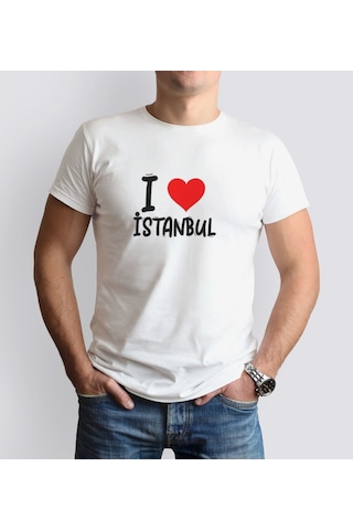 Bk Gift I Love Istanbul Tasarımlı Erkek Yuvarlak Yaka Tişört-1