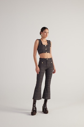Holly Lolly İspanyol Kesim Tüvit Tweed Pantolon Siyah