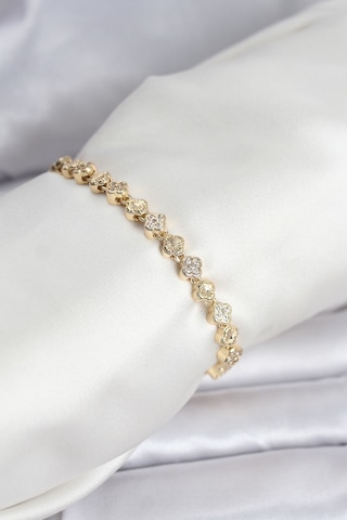 Tua Moda Pirinç Gold Renk Vıp Seri Sıralı Yonca Model Zirkon Taşlı Kadın Bileklik Çok Renkli