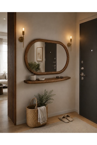 Dekoratif Elips Model 110x70 Cm Aynalı Dresuar - Raf Ceviz