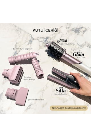 Shark Glam 5 Başlıklı Düz,dalgalı Ve Bukleli Çok Amaçlı Saç Şekillendirici - Pembe
