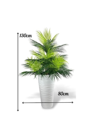 Yapay Çiçek Areka Salon Bitkisi Beyaz Uzun Kumsal Vazoda 130cm 45yaprak