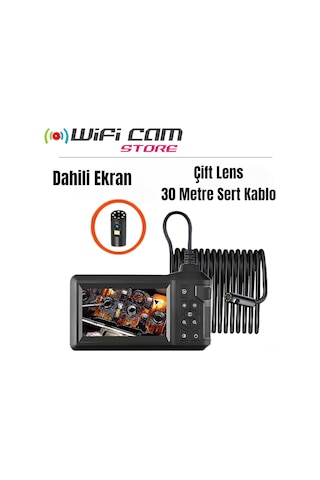 30 Metre Endoskop Ekranlı Yılan Kamera 8 Mm Çift Lens 1080p