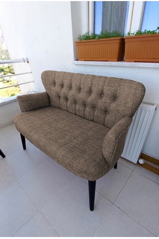 Azra Mobilya Ikili Balkonnkoltugu - Kanepe - Keten Kumaş - Salon-bekleme Koltugu - Kahverengi Kahverengi