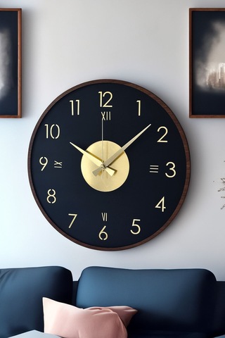 Ahşap Dekoratif Alcyone Gold - Kahverengi Duvar Saati 48cm Siyah - Gold