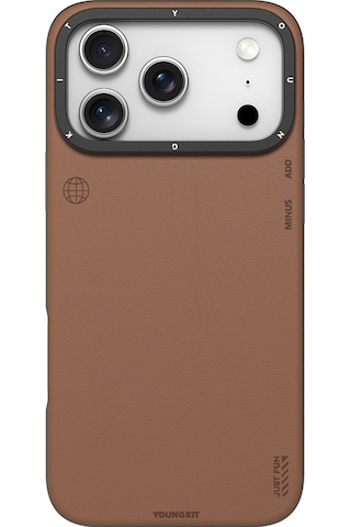 Apple Uyumlu iPhone 17 Pro Max Kılıf M-safeli Basit Mat Deri Desenli Youngkit Tech Fashion Seri Kapak Kahverengi Kahverengi