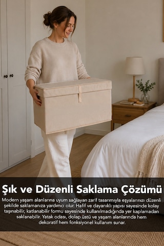 6'lı Set Maxi Boy Hurç - Çok Amaçlı Organizer Kapaklı Saklama Kutusu 50x40x30cm Bej