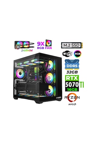 Xaser Velox X130 R7-9800X3D 32 GB 1 TB M.2 Nvme SSD 16 GB RTX5070Ti Dos Masaüstü Oyuncu Bilgisayarı